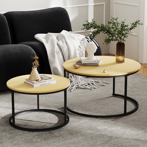 Otterease Nesting Tables Set of 2, 31.5" Round Coffee Table, Small Nesting Coffee Table with Adjustable Non-Slip Fee, Wood Grain Top Nesting Tables for Living Room, Bedroom (Wood Grain Light Brown) - color: 31.5" Wood Grain Light Brown