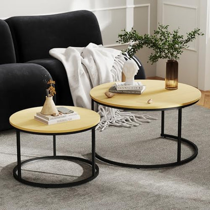 Otterease Nesting Tables Set of 2, 31.5" Round Coffee Table, Small Nesting Coffee Table with Adjustable Non-Slip Fee, Wood Grain Top Nesting Tables for Living Room, Bedroom (Wood Grain Light Brown) - color: 31.5" Wood Grain Light Brown