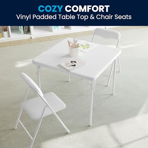 Flash Furniture Mindy Kids 3-Piece Folding Table and Chair Set, White | Daycare and Classroom, Children's Activity Table, Portable - color: White, size: 3 Piece Set