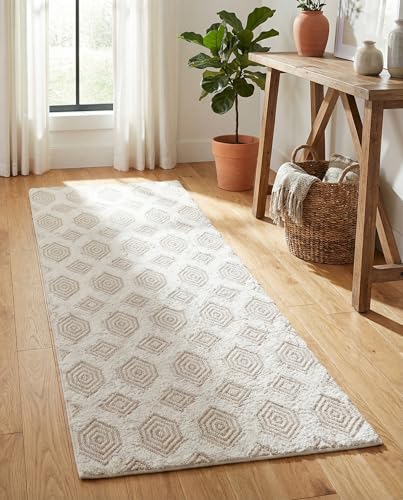 Rugs.com - Sabrina Soto Casa Rug – 6 Ft Runner Beige Cotton Textured Runner Modern Geometric Design, Perfect for Hallways and Entryways - color: Beige, size: 2'3" x 6' (Runner)