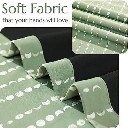 jinchan Boho Blackout Curtains 63 Inch Length Moon Phase Printed Drapes | Sage Green Farmhouse Curtain for Bedroom Living Room Back Tab Drapes Room Darkening Window Treatment 2 Panels - color: Luna | Sage Green, size: 52"W x 63"L (Pack of 2)