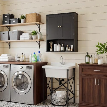 Bathroom Wall Cabinet, Black 30" x 24" Wall Mounted Medicine Cabinet, Over Toilet Storage Hanging Cabinet Adjustable Shelves Cupboard with Large Space for Laundry Room, Bedroom, Kitchen, Entryway - size: 29.5"x 23.6"x 8.3"-black