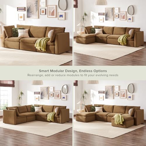 mopio Oversized Modular Sectional Sofa with Fully Removable Covers and Storage, Convertible U, L-Shaped and Sleeper Sectional, Modern Couches with Ottoman Chaise (Hazelnut Velvet, 3 Seater) - color: [Gen 2] Hazelnut Velvet, size: 3 Seater
