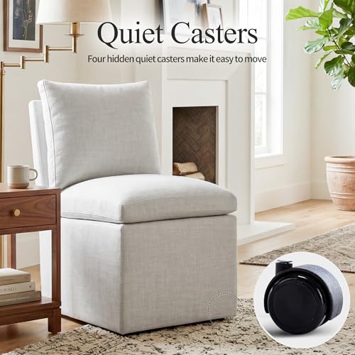DUHOME Upholstered Armless Dining Chair with Casters,Linen Dining Chairs Set of 2 for Living Room,Single Sofa Chair with 4 Casters for Bedroom Reading Room Waiting Room Kitchen Dining Room - size: 2 pcs