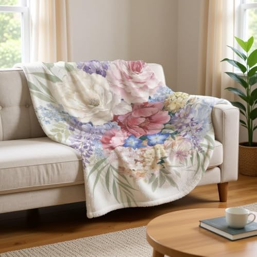 White Pink Purple Flower Fuzzy Throw Blanket Ultra Soft Sofa Blanket for Wife Girls Blankets New Apartment Gifts House Essentials for Bedroom Living Rooms Couch Sofa Bed 40X50 Inch - size: 40 × 50 inch