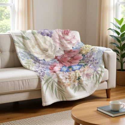 White Pink Purple Flower Fuzzy Throw Blanket Ultra Soft Sofa Blanket for Wife Girls Blankets New Apartment Gifts House Essentials for Bedroom Living Rooms Couch Sofa Bed 40X50 Inch - size: 40 × 50 inch