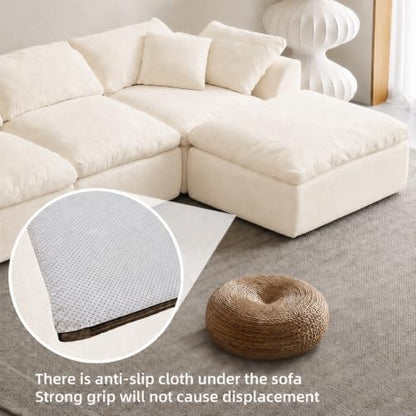 Oversized Cloud Couch Sectional Sofa for Living Room, Modular L Shaped Boneless Chenille Sofa with Chaise Lounge, Deep Seat Convertible Couch, Compressed No Assembly Floor Sofa (White)