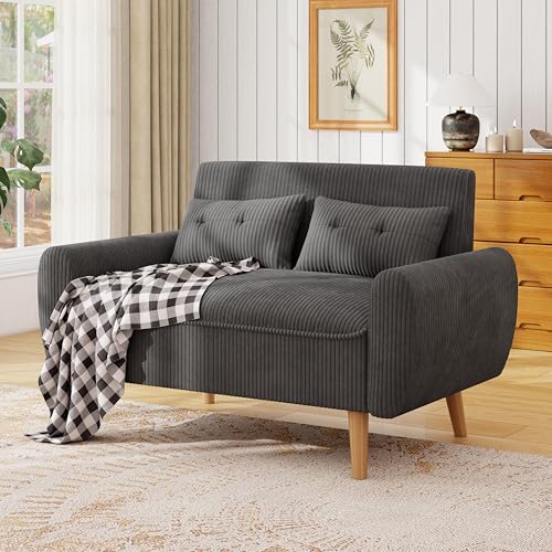 47'' Small Loveseat Sofa, 2 Seat Compact Couch with Tapered Legs, Dark Grey Upholstered Furniture, Solid Wood Frame, Comfy Foam Cushion, Easy Assembly for Small Spaces - color: Dark Grey