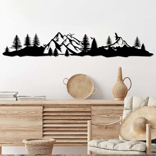 Metal Forest Wall Art, Forest Wall Decor, Mountain Metal Wall Decor, Large Forest Wall Art, Nature Metal Wall Decor, Hill and Trees Wall Hanging, Nature and Forest Home Decor (Black, 53"x9"|135x23cm) - color: Black, size: 53"L x 9"W