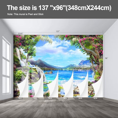 Landscape Lake Waterfall Large wall murals Peel and Stick self Adhesive Wallpaper for Bedroom Living Room - 96"x137" - color: F05, size: 96"x137"