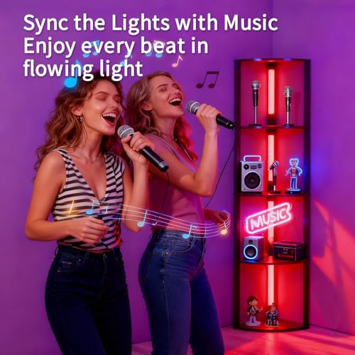 RGBCW Floor Lamp with Shelves, LED Smart Modern Floor Lamp with Music Sync, Color Changing Corner Display Shelf Lamp, Standing Lamp with Shelves for Living Room and Bedroom, Office, Black - color: Black