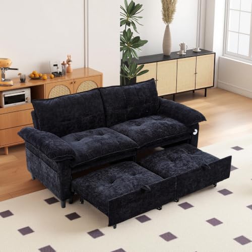 73" Plush Velvet Convertible Loveseat Sleeper Sofa Bed, Loveseat Convertible with Hidden Mattress, Sofa Bed Couch Simple Assembly for Small Apartment and Guest Space, Black - color: Black