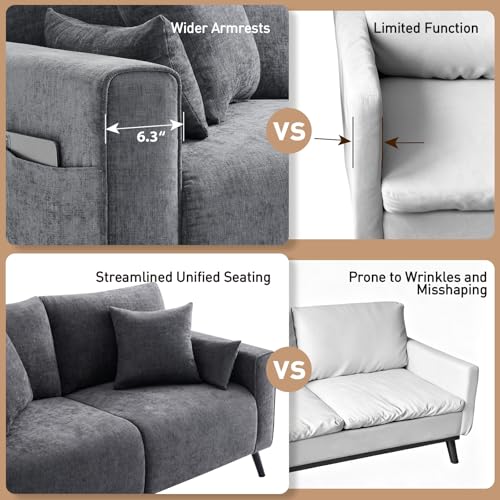 70” Loveseat Sofa, Grey Love Seat Couches for Living Room, 2 Seater Small Couch for Small Spaces, Bedroom, Office Sofas