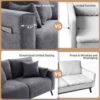 70” Loveseat Sofa, Grey Love Seat Couches for Living Room, 2 Seater Small Couch for Small Spaces, Bedroom, Office Sofas