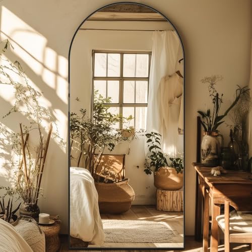 76"x34" Arched Full Length Mirror, Large Floor Mirror, Black | Oversized Aluminum Full Body Mirror, HD Shatterproof Tempered Glass, Lean/Stand/Wall for Living Room,Bedroom, Dressing Room - color: Black, size: 76"L x 34"W