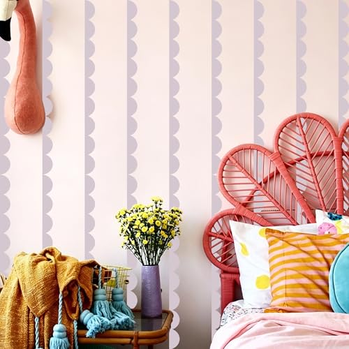Scallop Border Wall Sticker，Door Edge Scallop Decorative Art Stickers，Scallop Peel and Stick Border，for Nursery, Kids Bedroom Living Room Home Scandinavian Boho Painting Wall Décor. (Dusky Lilac1) - color: Dusky Lilac1