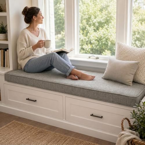 Bench Cushion for Indoor Furniture 24x12 Inch, Washable Non-Slip Bay window seat cushion with Ties & Removable Cover, Long Cushion for Dining Porch Shoe Storage Ottoman Settee mudroom Pad,Purple - color: Purple, size: 24x12x2 inch