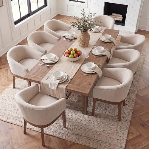 HNY Barrel Dining Chairs Set of 8, Mid Century Modern Upholstered Dining Chairs with Arms, Linen Kitchen & Dining Room Chairs, Solid Wood Frame Accent Chairs for Kitchen, Apartment, Beige - color: Beige,natural Lges, size: 8 Chairs