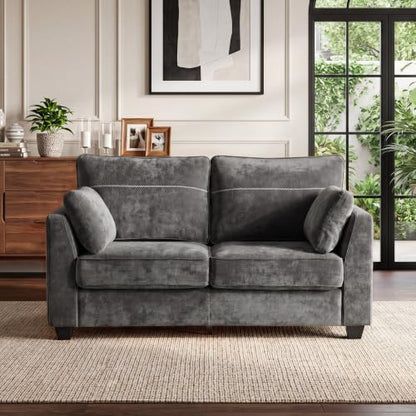 65.4" Loveseat Sofa, Chenille Love Seat with 2 Pillows, Grey | Easy Assembly, Pocket Spring Cushions, Comfy Modern Small Couch for Living Room, Bedroom, Apartment, Office - color: Grey, size: 65.4" Loveseat Sofa