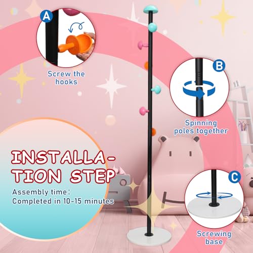 Coat Rack Freestanding Heavy Duty Metal Kids Coat Stand, 7 Round Mushroom Hooks & Sturdy Marble Quarte Base, Hanging Clothes Purse Bag Jacket for Hall Corner Office Garage Entryway (Black)