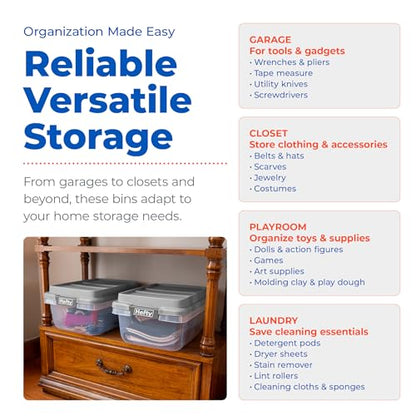 Hefty 18 Qt Hi-Rise Storage Bin with Lid, Stackable Plastic Storage Container, Organizer for Home, Garage & Closet, 8 Pack, Gray - size: 18 QT - 8 Pack