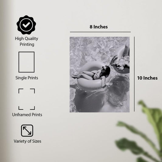ALPINE INK CO. Vintage Pool Photography Poster - Black and White Summer Wall Art - Retro Swim Float Scene for Living Room Bedroom Office Space - 8x10 Unframed Print - color: Style-05, size: 8"L x 10"W