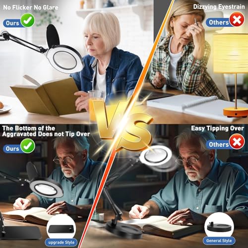 15X Magnifying Glass with Light & Stand,Real Glass,RTM Safety Protection,5 Colors Stepless Dimmable Eye-Caring LED,2-in-1 Hands-Free Desk & Clip-On Magnifier for Reading Crafts Painting & Repair