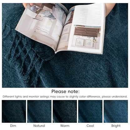 BATTILO HOME Navy Blue Chenille Throw Blanket for Couch, Soft Cozy Textured Knit Throw Blanket with Handmade Fringe Tassels, Lightweight Decorative Farmhouse Blanket for Sofa Bed Chair, 50"x60" | Soft Chenille Knit with Handmade Fringe Tassels, Lightweigh
