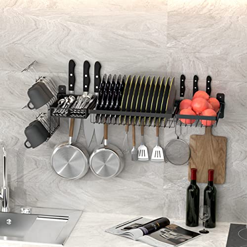 Adjustable Stainless Steel Wall Mounted Over the Sink Dish Drying Rack, Large Capacity Pot Rack Dish Rack with Utensil Holder for Kitchen Storage Organizer Patent Pending (Black) - color: New Design - Over Sink Dish & Pot Rack