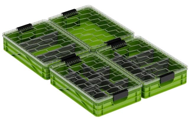Quarter Crate 4-Pack Stackable Storage Bins, Slime | Polypropylene, 14 dividers included, 19.16x12.75x4.57 in, over 1000 lb stack, lids sold separately - color: Slime