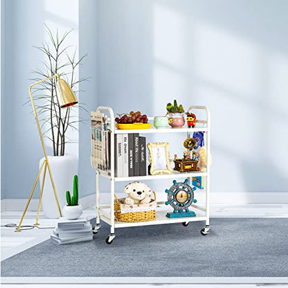 HDANI 3 Tier Metal Rolling Utility Cart,High Capacity Multi Purpose Heavy Duty Cart for Office,Kitchen,Living Room,Bedroom,White - color: White, size: Large Solid with Basket