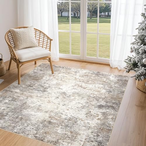 UERMEI Square Area Rugs : Washable 5x5 Neutral Modern Abstract Carpet for Living Room Bedroom - Soft Floor Mat with Non Slip Backing for Kitchen Nursery Dorms Farmhouse Home Decor - Brown Grey - color: Brown Grey, size: 5' x 5' (Square)