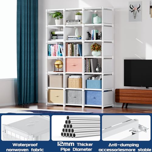 Mavivegue Book Shelf, 18 Cube Storage Organizer, DIY Bookcase, Metal Cube Bookshelf, Tall Book case for Bedroom, Living Room, Office, Closet Storage Organizer, Black Cubicle Storage Rack-White | Modular book shelf and closet organizer boasts extra-large c