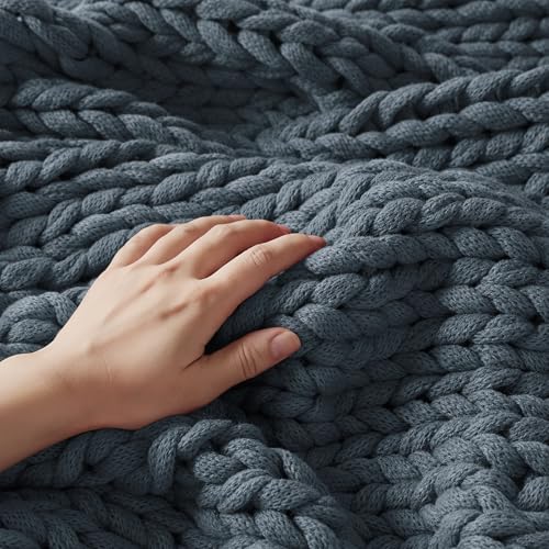 Madison Park Chunky Double Knit All Season Throw Blanket, 50 x 60, Indigo | Ultra Soft, Acrylic, Cozy Warmth for Sofa or Bed, Boho, OEKO-TEX Certified - color: Indigo
