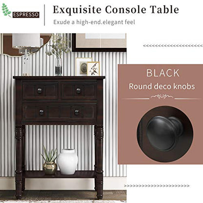 Knocbel Narrow Console Table with 3 Storage Drawers and Bottom Shelf, Entryway Hallway Foyer Slim Sofa Table for Small Spaces, Easy Assembly (Espresso) - color: Espresso