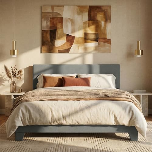 SHA CERLIN Linen Upholstered Queen Size Bed Frame with Headboard, Dark Gray | Adjustable Low-Profile Platform Bed, Minimalist Design, Stable Mattress Foundation, Strong Back-Support, No Box Spring Needed - color: Dark Grey, size: Queen