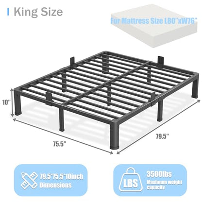 10 inch King Size Bed Frame with Round Corner Legs Mattress Slide Stopper,Low Profile Heavy Duty Metal Platform,Steel Slat Support,No Box Spring Needed,Easy Assembly,Noise Free - size: King, style: 10 inch