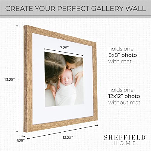 Sheffield Home 9 Piece Gallery Wall Frame Set, 12x12 in. Matted to 8x8 in. (Light Natural) - color: Light Natural, size: 12x12 Inch