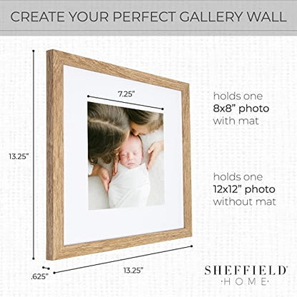 Sheffield Home 9 Piece Gallery Wall Frame Set, 12x12 in. Matted to 8x8 in. (Light Natural) - color: Light Natural, size: 12x12 Inch