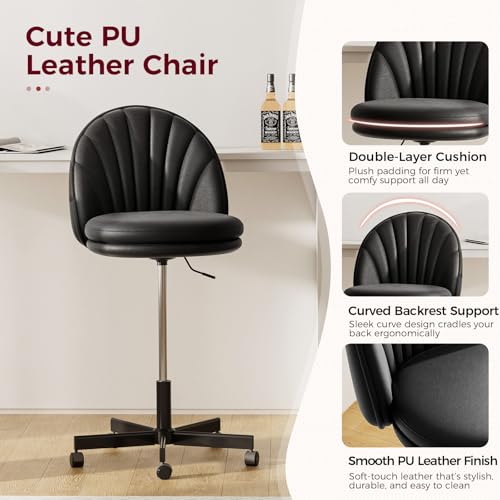 GTPLAYER Small Ergonomic Tall Office Chair, Computer Desk Chair with Wheels Versatile Height Use: Office to Bar Stools (or Standing Desk), Vanity Chair with Back PU Leather Shell Design for Gift - color: Pu-black