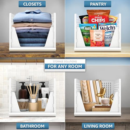 Sorbus 3 Pack Folding Closet Shelf Organizer for Clothes - Versatile Stackable Storage Baskets for Closet, Bathroom, Kitchen and Garage - Easy Access Open Front Design - Plastic Organizer Shelves - size: 3 Large