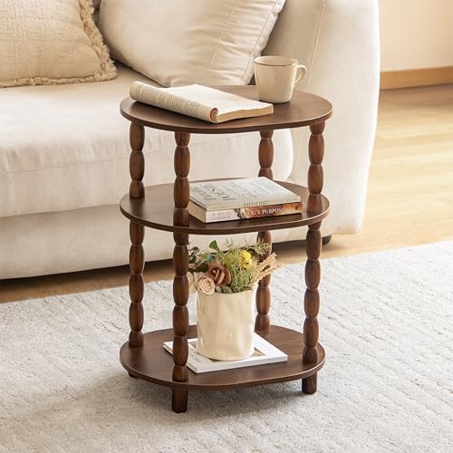 MaxSmeo Small Side Table, 3-Tier Small End Table, Modern Oval Night Stand Accent Table for Living Room, Bedroom, Walnut Brown - color: Walnut Brown