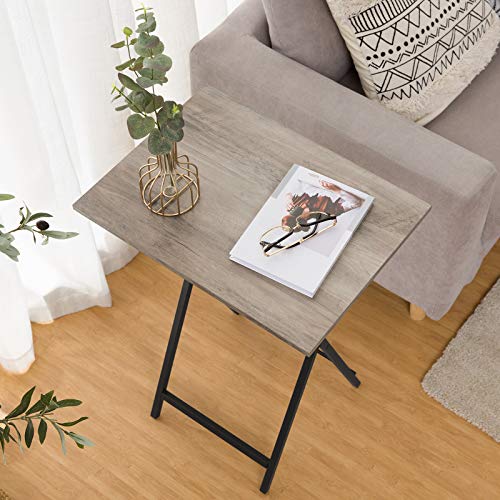 HOOBRO Folding TV Tray Tables, Set of 2 Side Table for Small Space, Industrial Snack Tables for Eating at Couch, Stable Metal Frame, Easy Assembly, Space Saving, Greige and Black BG25BZ01 - color: Greige + Black
