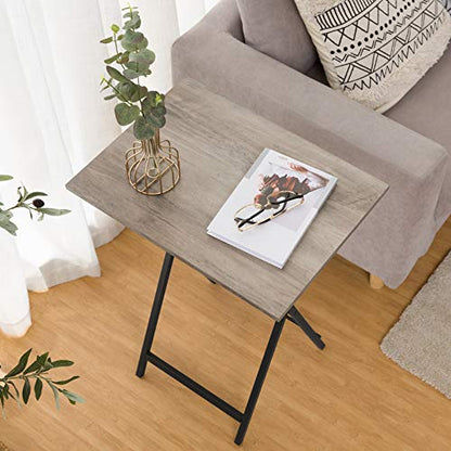 HOOBRO Folding TV Tray Tables, Set of 2 Side Table for Small Space, Industrial Snack Tables for Eating at Couch, Stable Metal Frame, Easy Assembly, Space Saving, Greige and Black BG25BZ01 - color: Greige + Black
