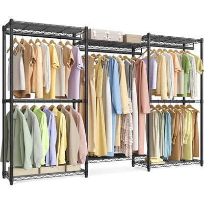 SONGMICS Heavy-Duty Clothes Rack, Garment Rack, Portable Closet, 86.4-Inch Wide Clothing Rack with Adjustable Mesh Shelves and Hanging Rails, Ink Black ULGR434B01 - color: Ink Black, size: 86.4"L x 76"H, style: Without Fabric Cover