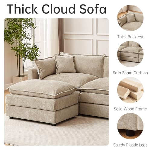 HIPIHOM Modular Sectional Sofa, 112.2 Inch U Shaped Couch Set with Armrests, 3-Seater Comfy Cloud Couches for Living Room Apartment, Coffee - color: Coffee, size: 112'' - U Shape