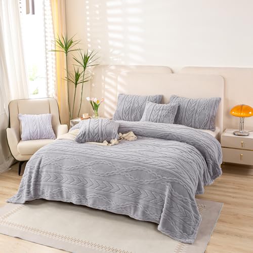 YUSOKI Sherpa Fleece Twin XL Size Blanket, Light Grey, 65"x90" | 3D Stylish Design,320GSM, Non-Shedding, Lightweight for All Season Use, stays fluffy after repeated washes, Perfect Gifts - color: Light Grey, size: Twin XL (65" x 90")