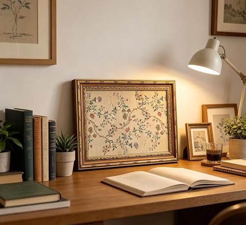 Vintage gold framed Floral Vine wall art Retro Beige Botanical Painting Canvas Prints Elegant Antique Flower French Leaf Wall Decor for Farmhouse Bedroom Living Room Home Decration 9x11in - color: Floral, size: 11"L x 9"W