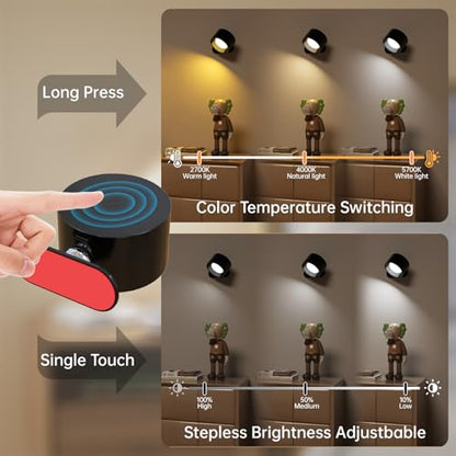 Deyagoo 3PACK LED Wall Sconce, Rechargeable Wall Light with Remote-Black | 3 Colors, Dimmable, Magnetic Rotating Head, 360 Degree Rotate - color: Black-D