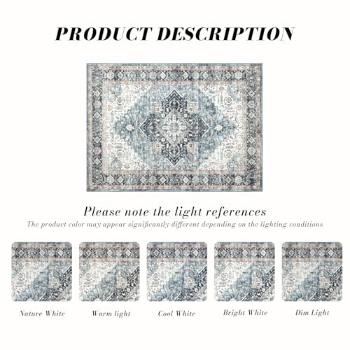 Runner Rug 2×6, Vintage Boho Rug,Ultra-Soft Low Pile, Washable, Non Slip,Stain Resistant Printed Carpet for Hallway Kitchen Living Room Bedrooms Playroom Office, Blue/Navy - color: Blue/Navy, size: 2' x 6' (Rectangular)